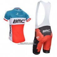 2014 Abbigliamento Ciclismo BMC Campione Italia Blu e Arancione Manica Corta e Salopette