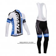 2014 Abbigliamento Ciclismo Giant Bianco e Celeste Manica Lunga e Salopette