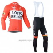 2014 Abbigliamento Ciclismo Lotto Belisol Arancione Manica Lunga e Salopette