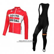 2015 Abbigliamento Ciclismo Lotto Soudal Rosso e Bianco Manica Lunga e Salopette