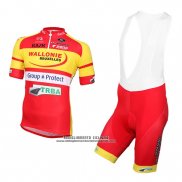 2016 Abbigliamento Ciclismo Wallonie Bruxelles Giallo e Rosso Manica Corta e Salopette