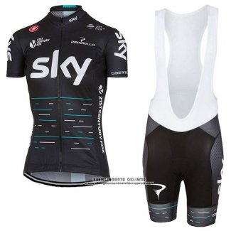 2017 Abbigliamento Ciclismo Donne Sky Nero Manica Corta e Salopette