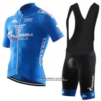 2017 Abbigliamento Ciclismo Gazprom Rusvelo Colnago Blu Manica Corta e Salopette