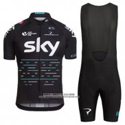 2017 Abbigliamento Ciclismo Sky Blu e Nero Manica Corta e Salopette