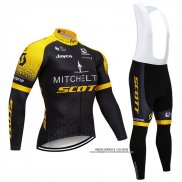 2018 Abbigliamento Ciclismo Scott Nero e Giallo Manica Lunga e Salopette