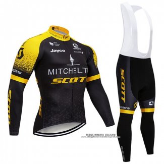 2018 Abbigliamento Ciclismo Scott Nero e Giallo Manica Lunga e Salopette