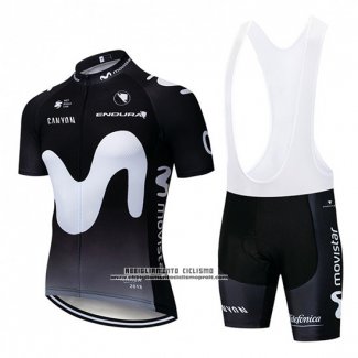 2019 Abbigliamento Ciclismo Movistar Nero Bianco Manica Corta e Salopette