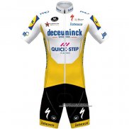 2020 Abbigliamento Ciclismo Deceuninck Quick Step Bianco Giallo Manica Corta e Salopette