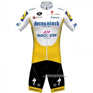 2020 Abbigliamento Ciclismo Deceuninck Quick Step Bianco Giallo Manica Corta e Salopette