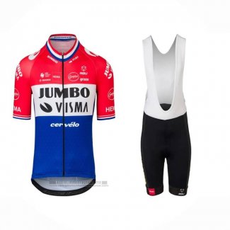 2022 Abbigliamento Ciclismo Jumbo Visma Rosso Bianco Blu Manica Corta e Salopette