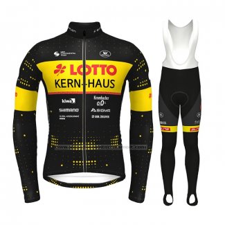 2022 Abbigliamento Ciclismo Lotto-Kern Haus Nero Giallo Manica Lunga e Salopette