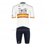 2022 Abbigliamento Ciclismo Spagna Champion Ineos Bianco Rosso Manica Corta e Salopette
