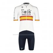 2022 Abbigliamento Ciclismo Spagna Champion Ineos Bianco Rosso Manica Corta e Salopette