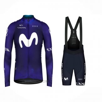 2023 Abbigliamento Ciclismo Movistar Blu Bianco Manica Lunga e Salopette