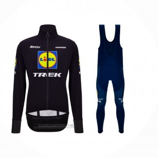 2024 Abbigliamento Ciclismo Lidl Trek Nero Blu Manica Lunga e Salopette