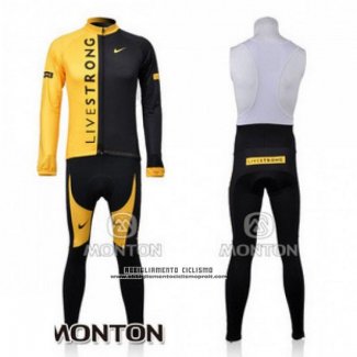 2009 Abbigliamento Ciclismo Livestrong Nero e Giallo Manica Lunga e Salopette