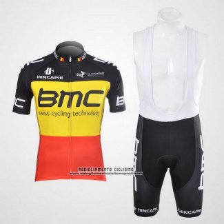 2012 Abbigliamento Ciclismo BMC Campione Belgio Giallo e Rosso Manica Corta e Salopette