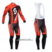 2013 Abbigliamento Ciclismo Scott Nero e Rosso Manica Lunga e Salopette