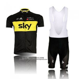 2014 Abbigliamento Ciclismo Sky Nero e Giallo Manica Corta e Salopette