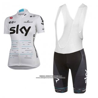 2017 Abbigliamento Ciclismo Donne Sky Bianco Manica Corta e Salopette