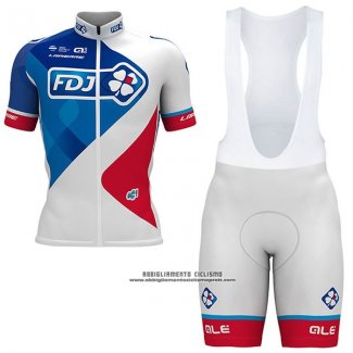 2017 Abbigliamento Ciclismo FDJ Bianco Manica Corta e Salopette