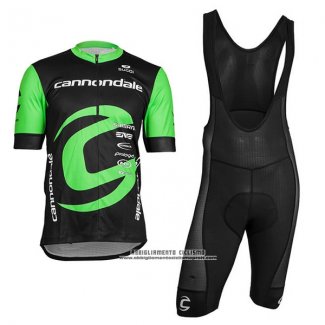 2018 Abbigliamento Ciclismo Cannondale Factory Rancing Verde e Nero Manica Corta e Salopette