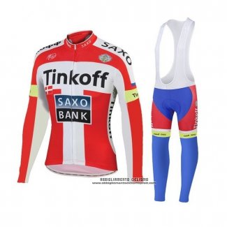 2018 Abbigliamento Ciclismo Tinkoff Saxo Bank Rosso Bianco Manica Lunga e Salopette