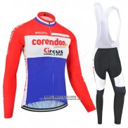 2019 Abbigliamento Ciclismo Corendon Circus Rosso Bianco Blu Manica Lunga e Salopette