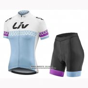 2019 Abbigliamento Ciclismo Donne Liv Bianco Blu Manica Corta e Salopette