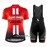 2019 Abbigliamento Ciclismo Donne Sunweb Arancione Bianco Manica Corta e Salopette