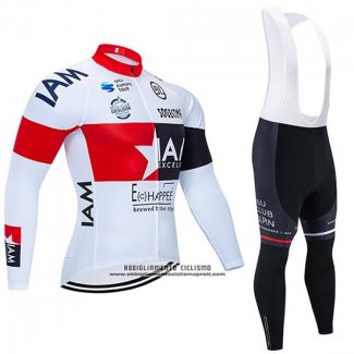 2020 Abbigliamento Ciclismo IAM Bianco Rosso Nero Manica Lunga e Salopette