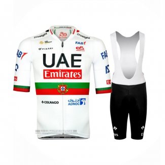 2024 Abbigliamento Ciclismo UAE Portugal Campione Bianco Manica Corta e Salopette