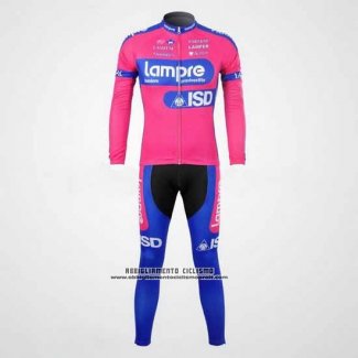 2012 Abbigliamento Ciclismo Lampre ISD Rosa e Celeste Manica Lunga e Salopette