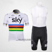 2012 Abbigliamento Ciclismo Sky UCI Mondo Campione Rosso e Bianco Manica Corta e Salopette