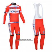 2013 Abbigliamento Ciclismo Katusha Bianco e Rosso Manica Lunga e Salopette