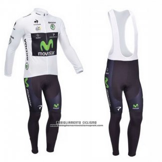 2013 Abbigliamento Ciclismo Movistar Lider Bianco Manica Lunga e Salopette