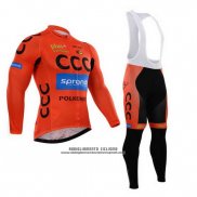 2015 Abbigliamento Ciclismo CCC Nero e Arancione Manica Lunga e Salopette