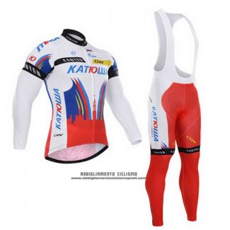 2015 Abbigliamento Ciclismo Katusha Bianco e Rosso Manica Lunga e Salopette