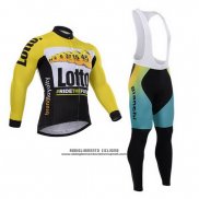 2015 Abbigliamento Ciclismo Lotto NL Jumbo Nero e Giallo Manica Lunga e Salopette