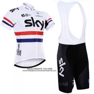 2015 Abbigliamento Ciclismo Sky Campione Regno Unito Bianco e Rosso Manica Corta e Salopette