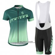 2016 Abbigliamento Ciclismo Donne Scott Verde e Bianco Manica Corta e Salopette