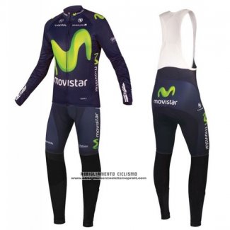 2016 Abbigliamento Ciclismo Movistar Verde e Blu Manica Lunga e Salopette