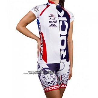 2016 Abbigliamento Ciclismo Rock Racing Bianco e Blu Manica Corta e Salopette