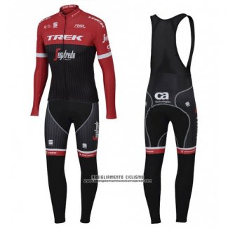 2017 Abbigliamento Ciclismo Trek Segafredo Rosso e Nero Manica Lunga e Salopette