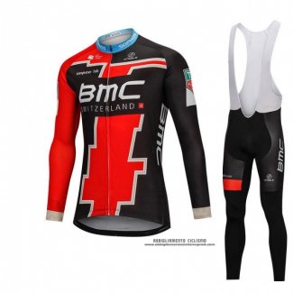 2018 Abbigliamento Ciclismo BMC Nero e Rosso Manica Lunga e Salopette