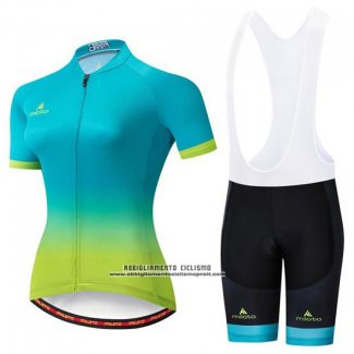 2019 Abbigliamento Ciclismo Donne Miloto Blu Verde Manica Corta e Salopette