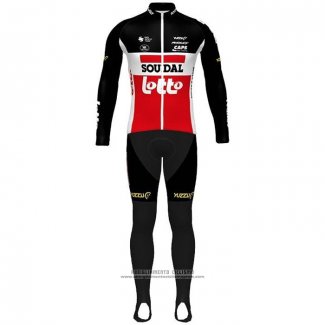 2020 Abbigliamento Ciclismo Lotto Soudal Nero Bianco Rosso Manica Lunga e Salopette(1)