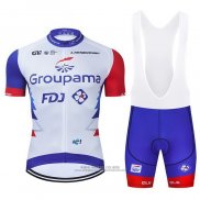 2021 Abbigliamento Ciclismo Groupama-FDJ Rosso Blu Bianco Manica Corta e Salopette