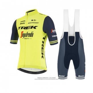 2021 Abbigliamento Ciclismo Trek Segafredo Giallo Scuro Blu Manica Corta e Salopette