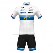 2022 Abbigliamento Ciclismo European Champion Trek Bianco Rosso Manica Corta e Salopette